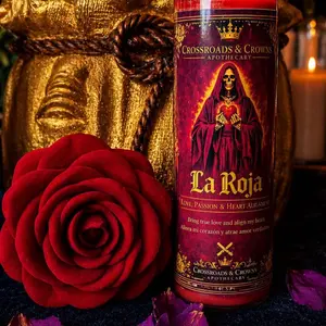 La Roja Santa Muerte Fixed Candle - Love, Passion, Heart Alignment - Crossroads and Crowns Apothecary