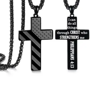 SAM & LORI Christmas Stocking Stuffers Teens Boys Gifts Teenage Him Birthday Cool Boyfriend Men Cross Necklace Chain Son Valentines Black Stainless Steel Fashion Necklace Easter Confirmation Graduation Streetwear Statement Jewelry Religious Jewelry