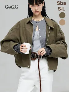 Women's Faux Suede Pilot Jacket, Spring Turn-Down Collar, Casual Loose Fit, Long Sleeve, Fashion Street Style Outerwear