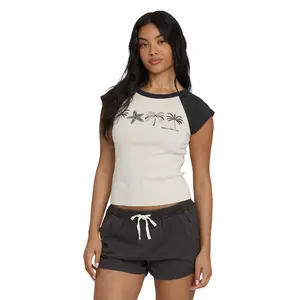 BILLABONG Women's Des Tropic Short Sleeve Raglan Top, Crew Neck Fitted Raglan Graphic Tee, Summer Casual Everyday Wear - White Cap