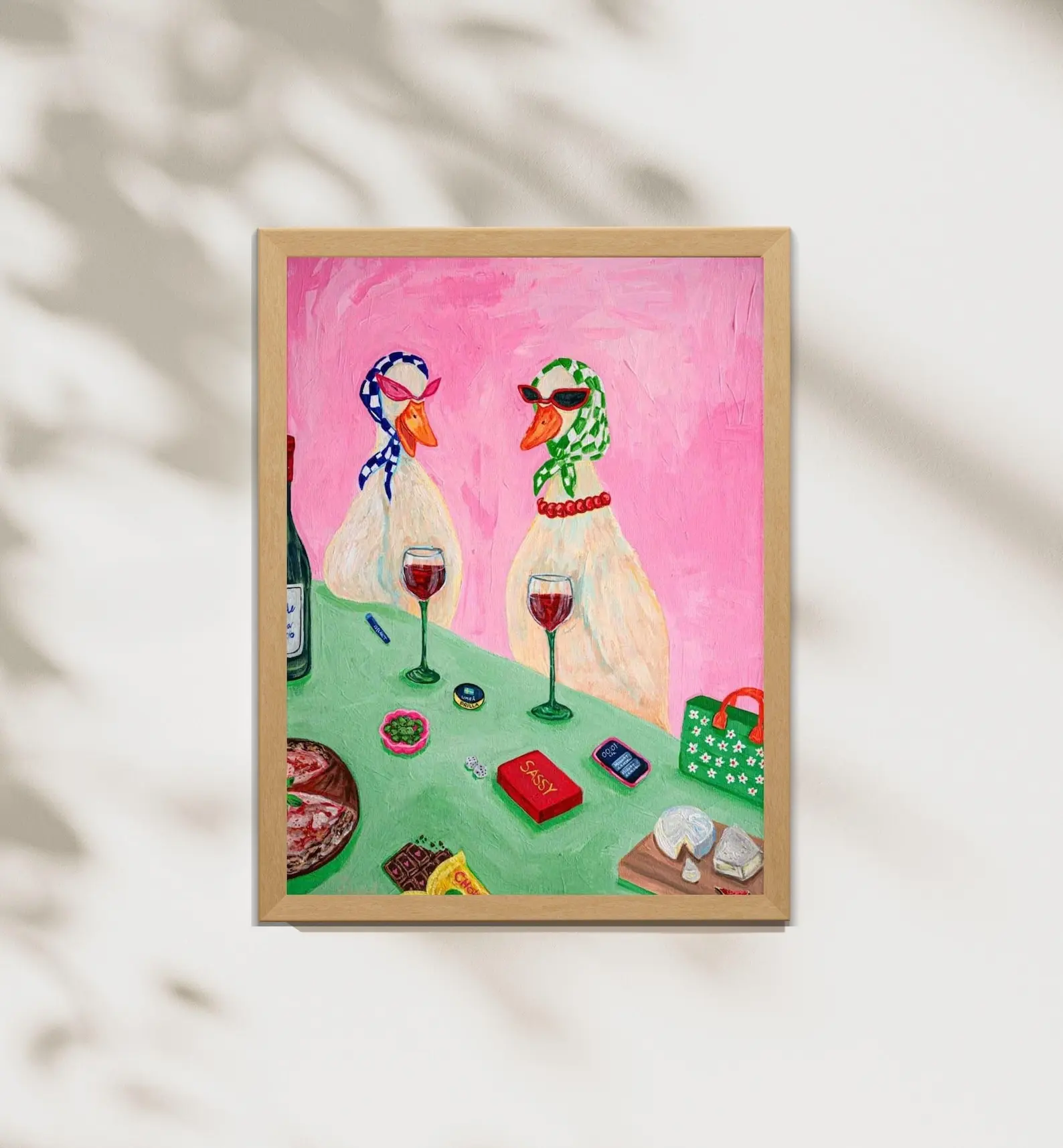 Funny Duck Wine Poster, Quirky Kitchen Wall Art, Retro Maximalist Animal Print, Dining Room Decor