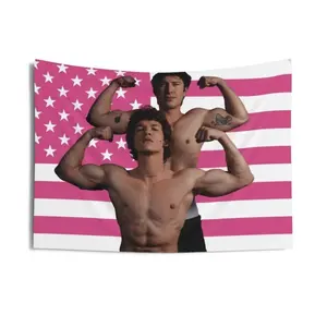 Tapestry 1Pc Heated Rivalry Tapestry, Hudson & Connor, Pink Flag LGBTQ Fabric Wall Art (92 X 26Cm) 3X5Ft