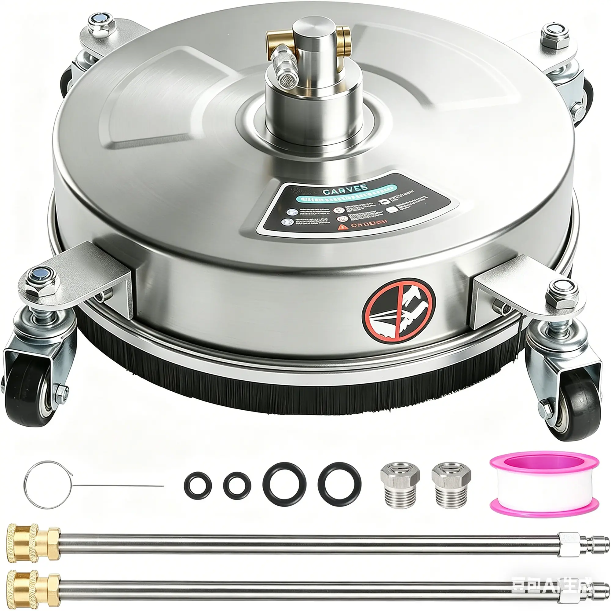 Garvee 18 in Pressure Washer Surface Cleaner Attachment - 4-Wheel Stainless Steel Rotary Head, 4000 PSI, 1/4 in Quick Connect - for Patio, Driveway, Deck & Sidewalk