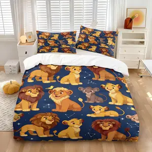 Cute Cartoon Print Comforter Set, Including Comforter Set and 1/2 Coreless Pillowcase, Suitable For Children Who Like The Lion King, Children and Teenagers Gifts, Soft and Comfortable Bedroom Bedding