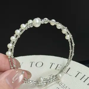 SR Pearl Co. Women's Freshwater Pearl 14K Gold Filled Bangle Bracelet One Size Fits All Elegant Gift for Women