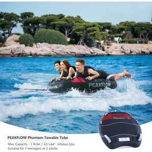Phantom Towable Tube, PEAKFLOW Towable Tubes for Boating,2-3 Rider,840D Nylon Cover and 30 Gauge PVC Liner,Inflatable Water Tubes for Boats to Pull with Fins,Drainage, Swift Connect Rapid Boston Valve