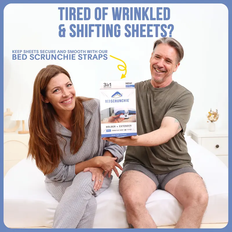 Bed Scrunchie 3-in-1 Adjustable Bed Sheet Straps & Fasteners – 360° Elastic Fitted Sheet Tightener with Heavy-Duty Anti-Slip Clips – Prevent Loose or Slipping Sheets – Universal Bed Sheet Holder for Deep, Extra-Deep, Pillow-Top & Adjustable Mattresses 8