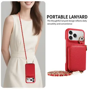 Apple iPhone 15 16 17 Pro Max AIR Phone Case with Accordion Card Holder Cross Body Bag Strap Holder