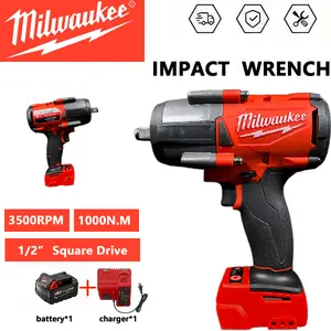 Milwaukee M18 Brushless 1/2" Impact Wrench - 1000N.m Max Torque, 3500RPM, Tool Only or Kit with 1 Battery & 1 Charger for Auto Repair and Heavy Duty Work