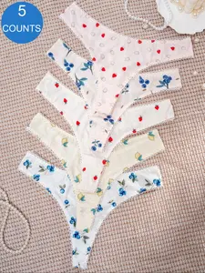 Women's Ditsy Floral Print Thong, Soft Comfy Breathable Panty for Daily Wear, Underwear for All Seasons, Womenswear