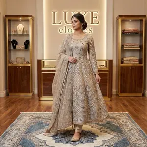 Embroidered Maxi Dress 3PC with Sheer Dupatta and Pants | Luxury Wedding & Festive Wear