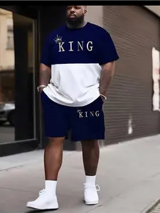 Men's 3D Printed Plus Size Set, Short Sleeve Tee with Fashion Shorts, Casual Summer, Ideal Gift, Knee-Length, Loose-Fit, Menswear