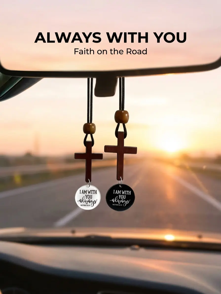 Christian Cross Car Hanging Ornament, Bible Verse Rearview Mirror Decor, Faith Inspired Car Accessory, Wooden Religious Charm, Daily Encouragement Gift for Men Women Vehicle Interior car rearview Car Trinkets Windshield