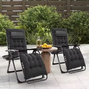 Outdoor Recliner Patio Lounge Chair Folding Portable with Cup Holder Trays Removable Cushion For Balcony Outdoor Garden