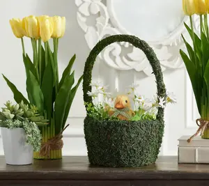 Moss Basket with Animal and Flowers by Valerie