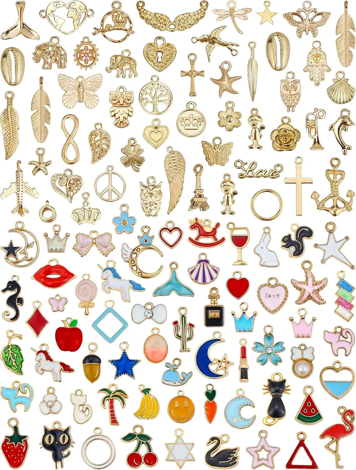 110Pcs Assorted Gold Plated Enamel Pendants Charms for Jewelry Making Necklace Bracelet Craft Supplies
