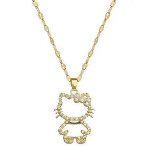 Kawaii Sanrio Kitty Openwork Necklace, Elegant Daily/Party Gold Chain