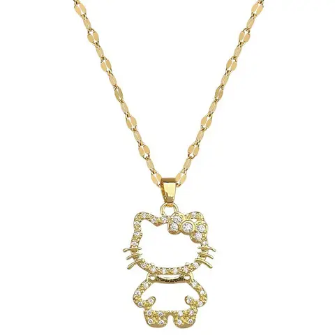 Kawaii Sanrio Kitty Openwork Necklace, Elegant Daily/Party Gold Chain