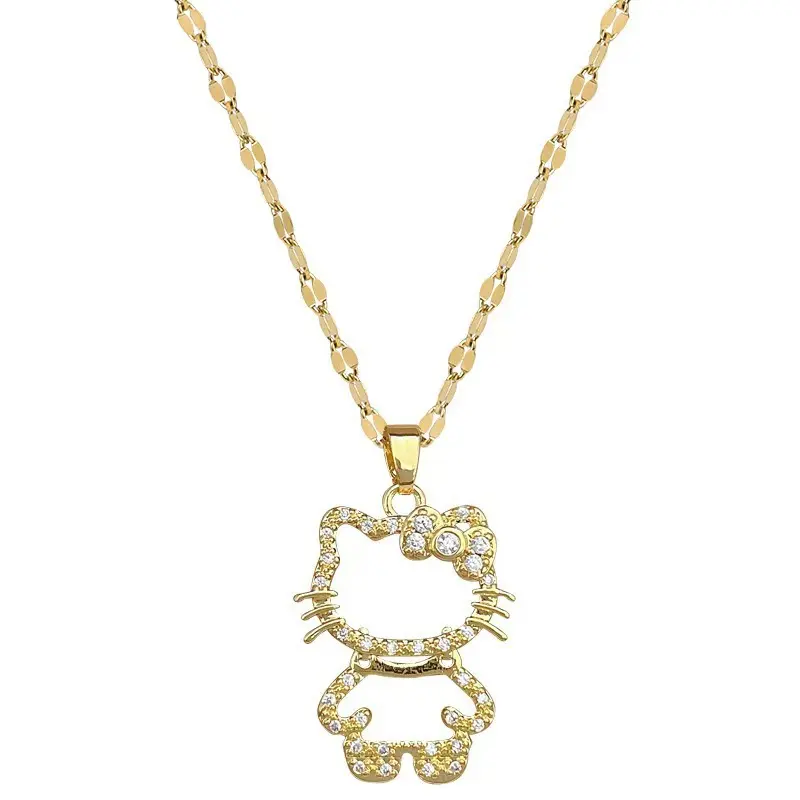 Kawaii Sanrio Kitty Openwork Necklace, Elegant Daily/Party Gold Chain