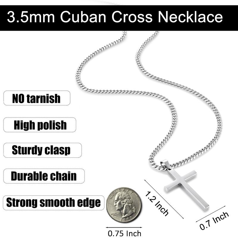 【Men Gifts】Cross Necklace for Men, Silver Tone/Gold Plated Mens Cross Necklaces with 3.5mm Cuban Chain 16-26 Inch