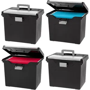 File Box with Lid File Organizer for Letter File w OrganizerLid Water Resistant Document Box Plastic Mobile Filing Organizer Secure Buckle Portable Handle Lockable Black 4 Pack