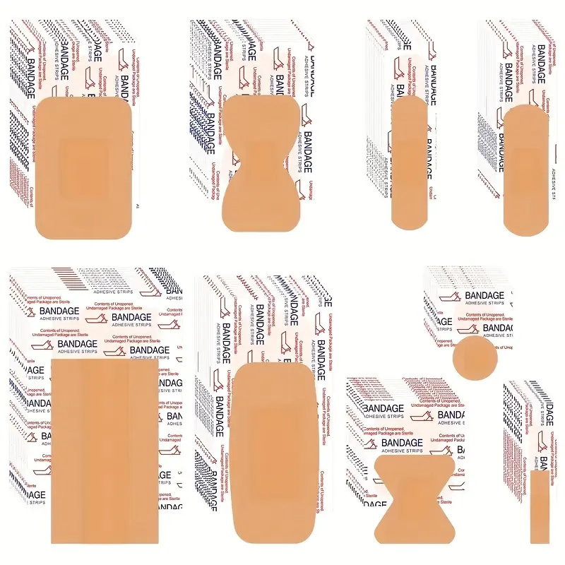 100pcs Assorted Adhesive Bandages (9 Shapes) - Wound Care First Aid Kit Refill, Waterproof, Sterile, Breathable, Latex-Free Wound Dressing