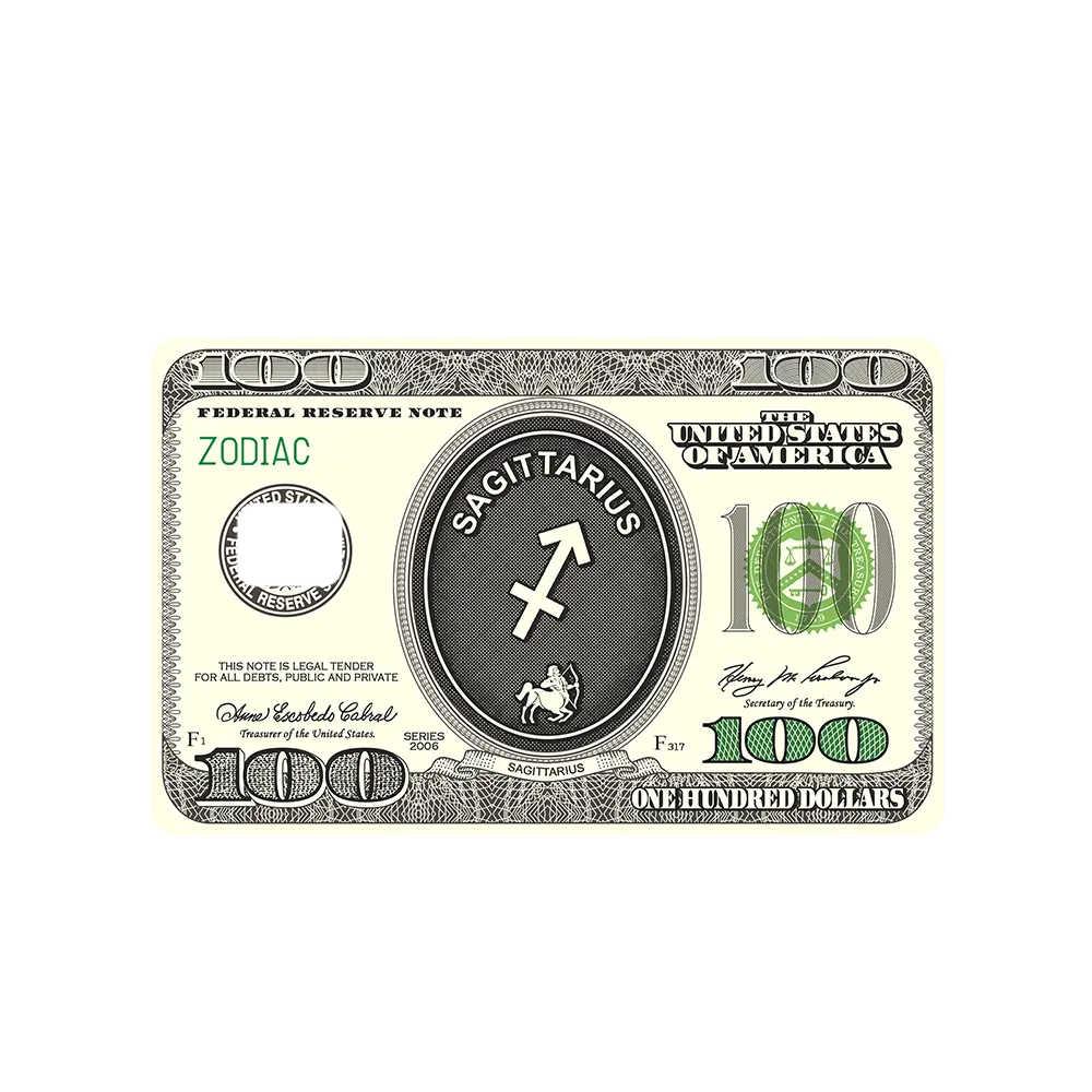 Zodiac Sign "Sagittarius" One Hundred Dollar Bill USD Credit Debit EBT Chip Card Vinyl High Gloss Cover Sticker Decorative Waterproof Stain Resistant