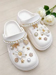 20pcs Fashionable Abs Pearl Chains, Rhinestone Flower Heart Bow Shoe Clips, Detachable DIY Shoe Flowers, Perfect for Parties and Gifts