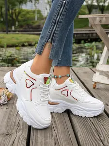 New Laser Heart Insole Dad Shoes, Thick Sole Anti-Slip Breathable Sports Shoes, Versatile Slimming Casual Sneakers