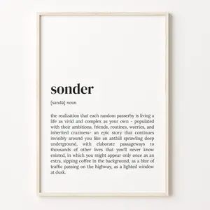 Sonder Definition Print, Dictionary Poster, Quote Wall Art, Overthinker Art, Motivational Quote, Gift For Overthinker Poster Prints No Framed, Gifts For Friend Lovers, Bedroom Wall Decor, Wall Art Home Decor, Big Wall Decor