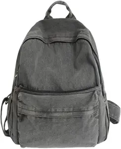 Lightweight Travel Denim Backpack Vintage Daypack Y2K Backpack Multipurpose Adjustable Shoulder Bags for Women Men (Grey)