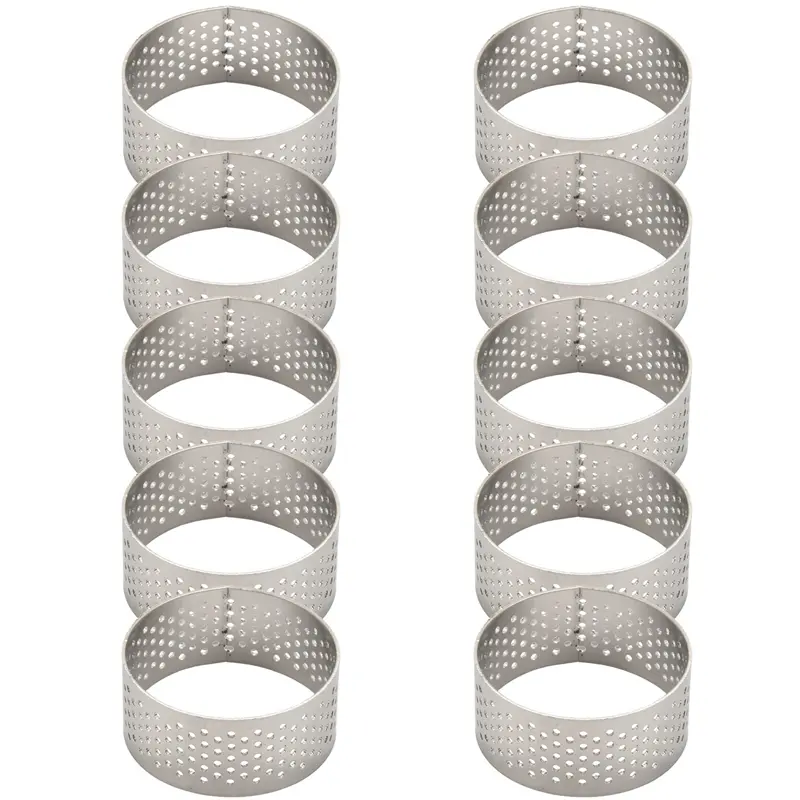 10Pcs 4.5cm Round Stainless Perforated Seamless Tart Ring Quiche Ring Tart Pan Pie Tart Ring with Hole Tart Shell Ring