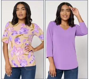 Susan Graver Set of 2 Print & Solid Liquid Knit Tops