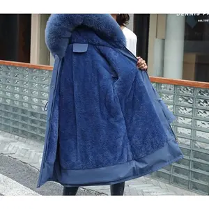 2025 new women's long coat wool lining hooded jacket fur collar thick warm snow jacket 6XL can be paired with raincoat