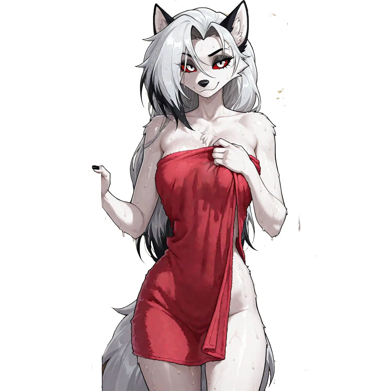 White Wolf Girl Sticker, Elegant Red Dress Fantasy Animal Decal for Phone Case, Laptop, Water Bottle, Tablet, Journal Gift