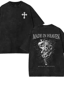 Washed cotton T-shirt women's T-shirt Washed cotton, made in heaven T-shirt, retro animation printed T-shirt designed for JOJO fans, fashionable street trend style, elegant fashion style, a must for daily casual wear, local warehouse