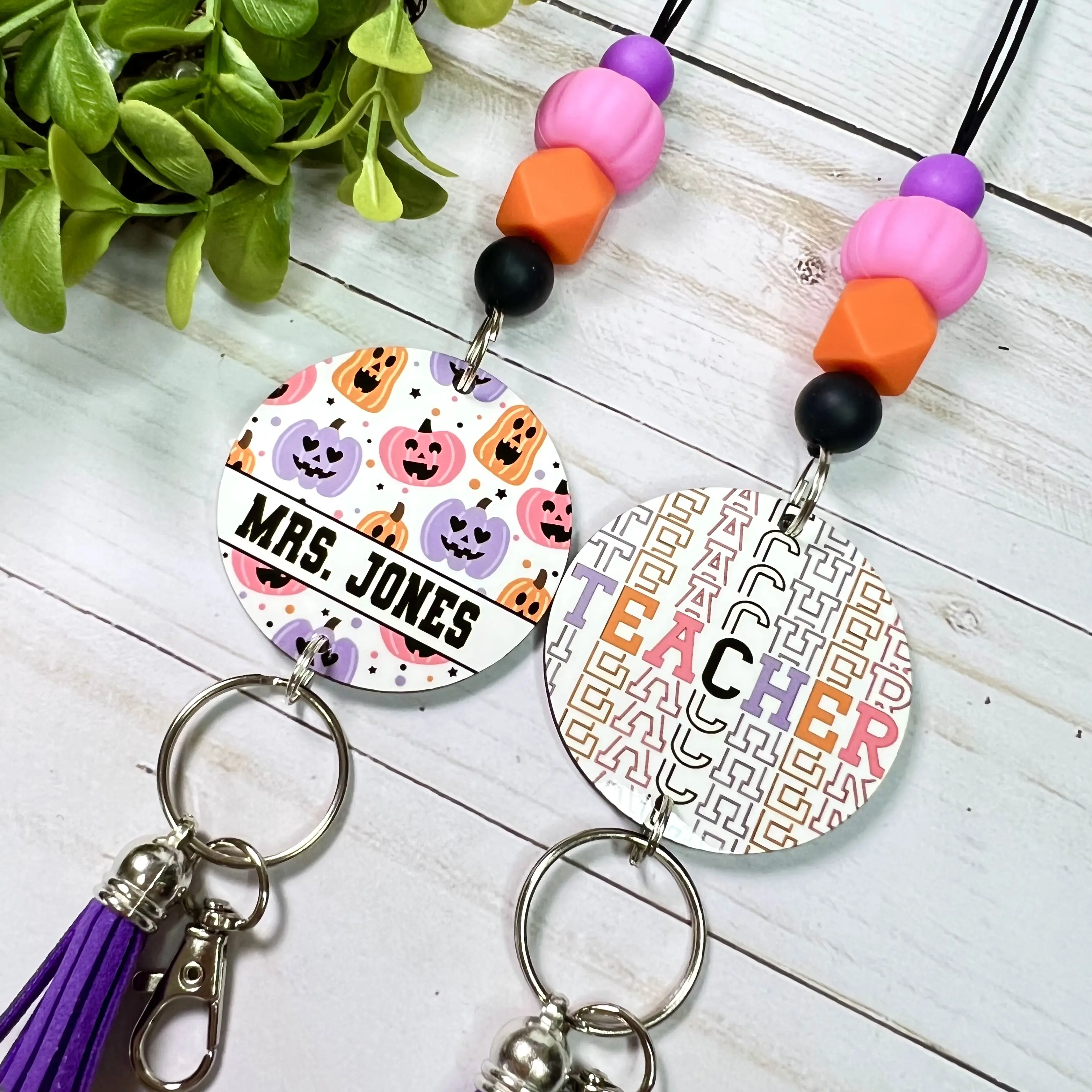 Cute Pink Pumpkin Lanyard / Pink Pumpkin Focal Bead / Halloween Pumpkin Lanyard / October Teacher Lanyard / Pastel Pumpkin Lanyard