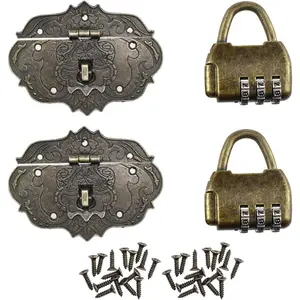 Antique Embossing Decorative Brass Hasp Clasp Latch and Password Padlock with Screws for Small Wooden  Boxes Wooden Case Furniture Decoration Ordinary Box - 2 Ss