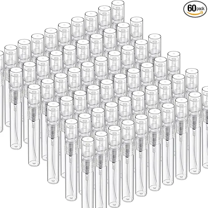 60PCS 5ml Mini Spray Bottle, Mini Clear Plastic Spray Bottle Empty, Fine Mist Refillable Mini Perfume Bottle, Perfume Atomizer, Small Empty Sample Containers, Plastic Portable Travel Bottle
