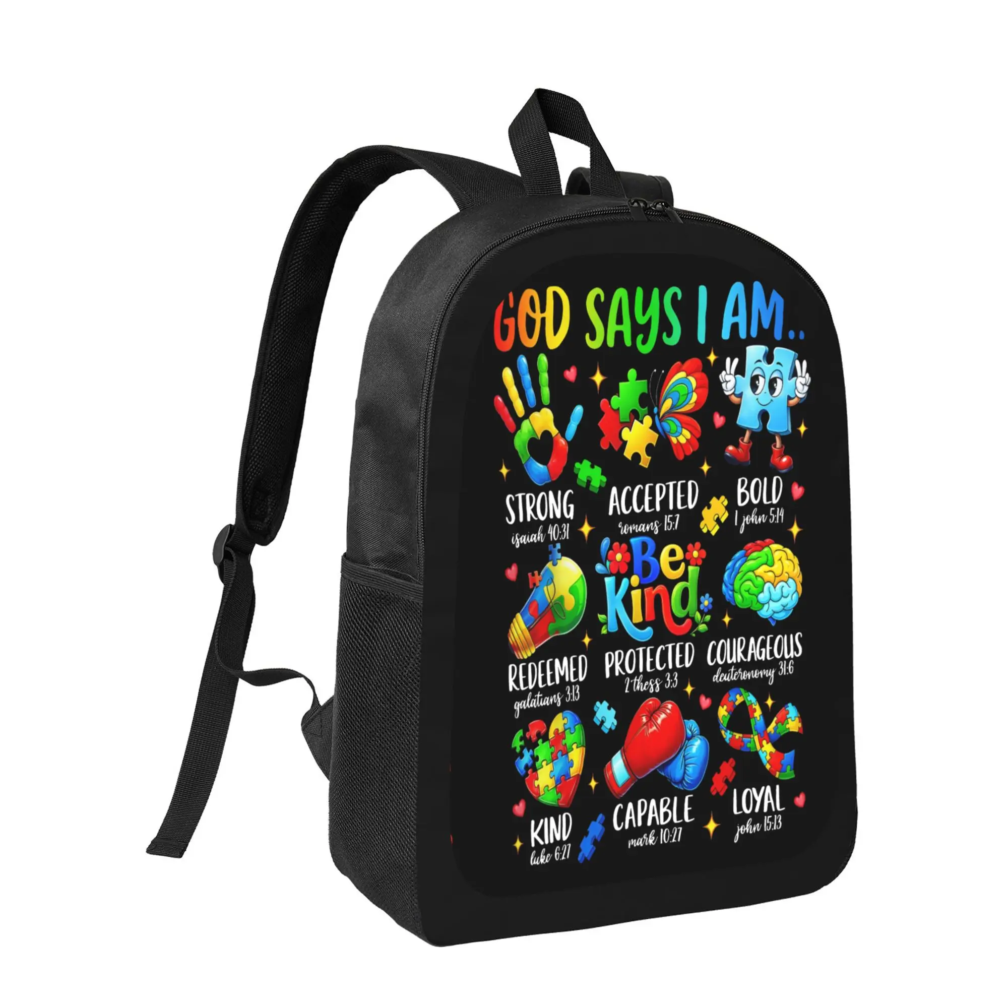 Autism Awareness Backpack for School – Large Capacity SPED Book Bag with Adjustable Straps, Be Kind Print, Machine Washable, Birthday Gift for Teens