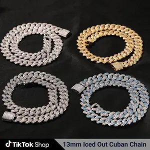 13mm Iced Out Bling CZ Cuban Chain Zirconia Full Pave Necklace Daily Wear for Men Jewelry Accessory