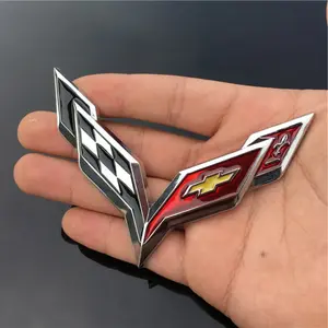 Corvette Logo Decal 3D Metal Car Emblem Sticker Accessories Badge For Chevrolet Corvette Montana TrailBlazer Silverado Traverse Camaro Suburban Equinox Bolt Cruze Malibu Colorado Trax SS Spark Captiva Onix Spin Impala Cobalt