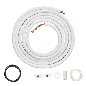 25 Ft Mini Split Line Set With 1/4 Inch And 3/8 Inch O.D Copper Tubing, Triple Layer Insulation, For Air Conditioning, Heat Pumps, And HVAC Systems, Includes 27 Ft Connection Cable And All Necessary Installation Accessories