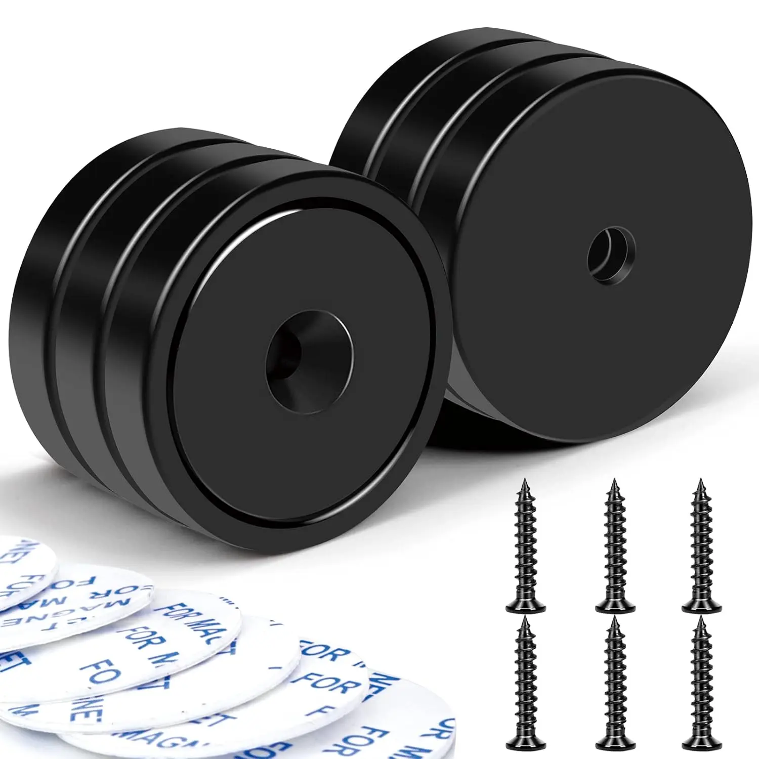 Heavy Duty Neodymium Cup Disc Magnets with Holes - 110 lb+ Waterproof Strength, Copper Construction, Screws for Wall Mounting, Lifting Tools for Fishing, Home, Refrigerator Use - Pack of 6