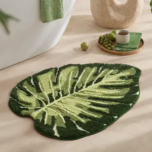 LUMI Green Leaf Canopy Bathroom Mat Non-slip Microfiber Rugs Absorbent Comfortable Tropical Palm Hawaiian Plants Decor Machine Washable Floral Design Fluffy Tufted Bathmat Home Goods