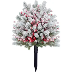 Outdoor Christmas Tree Set, UV Resistant Artificial Pine Needle Trees with Berries, Easy Installation Garden Decor for Yard & Porch