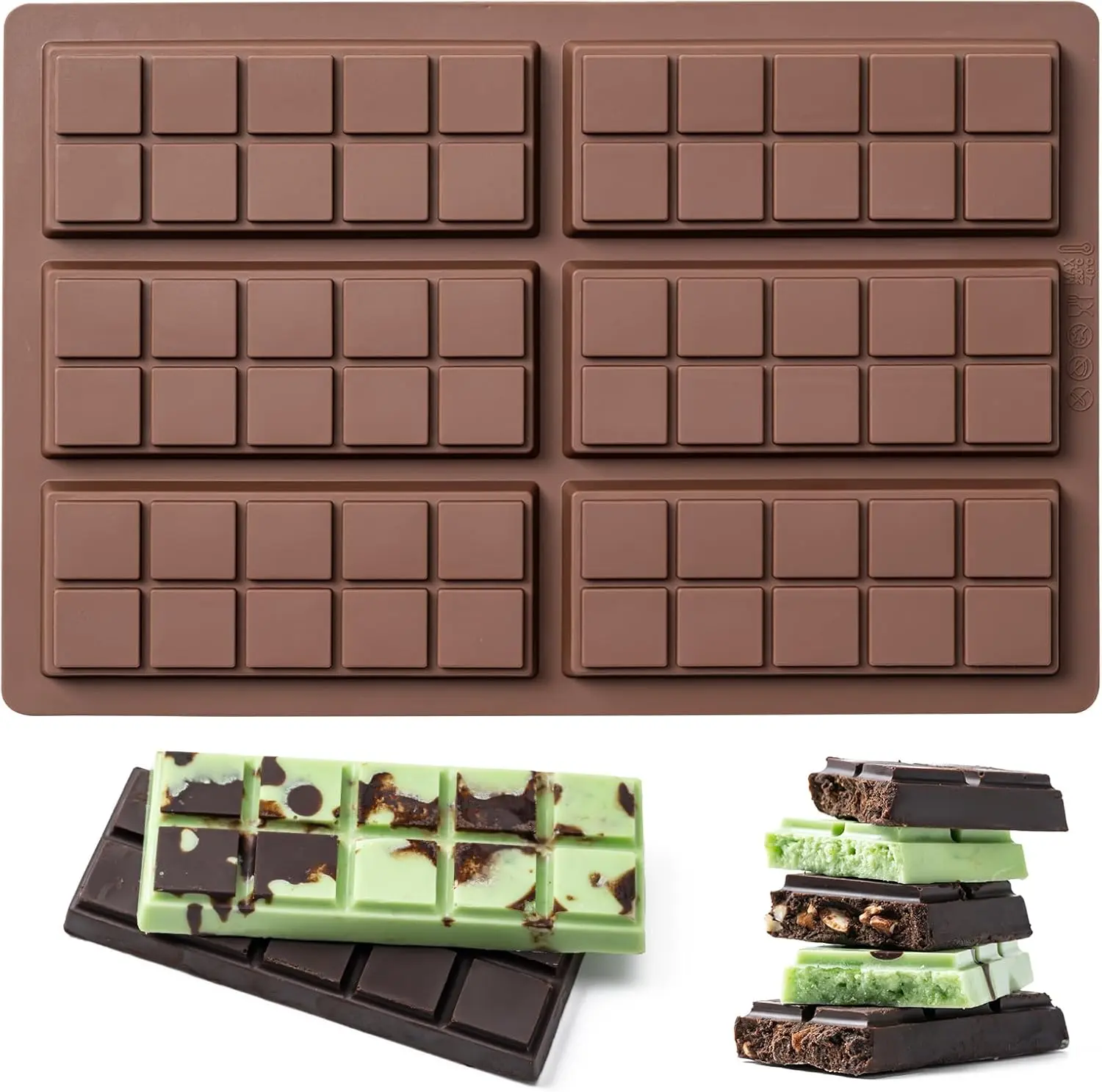Chocolate Bar Mold, Non-Stick Chocolate Molds, 100% Food Grade Silicone Deep Mold for Dubai Pistachio Rod, Candy, Snacks, Kunafeh, Kunafah Pistachio Rod and More (10 Snap)