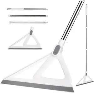 Multifunction Silicone Squeegee Broom for Sweeping Water and Pet Hair Rubber Broom Sweeper for Floor Bathroom Kitchen Shower Rugs Glass Windows White