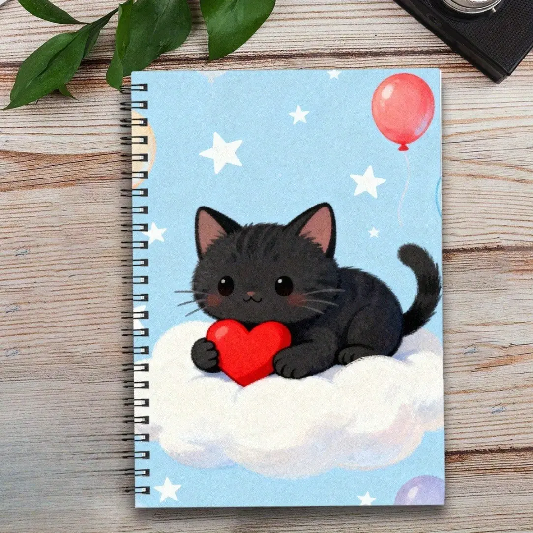 1pc A5 Size Cloud Heart Balloon Cute Cat Anime Notebook, Unisex Stationery, Mini Notebook Suitable for Gifts and Daily Writing