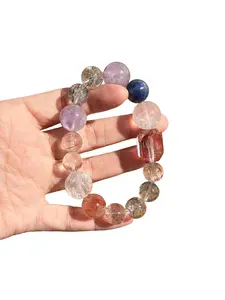 Amethyst Super Seven & Rutilated Quartz Irregular Statement Bracelet 10–13mm Unique Crystal Gift for Her Multi Crystal Cyanite Focus Energy Balance Handmade Natural Crystals